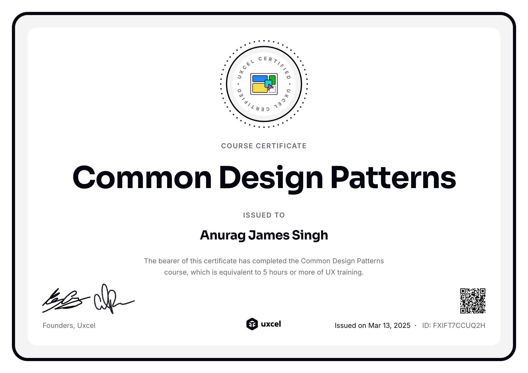 Anurag James Singh's certificate